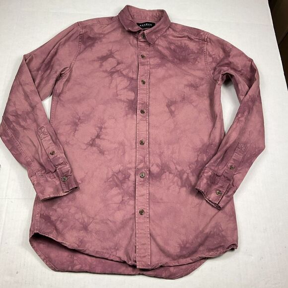 Pacsun Mens Long Sleeve Button Up Shirt Purple Tie Dye Longer Fit Top Size SMALL - Picture 1 of 10